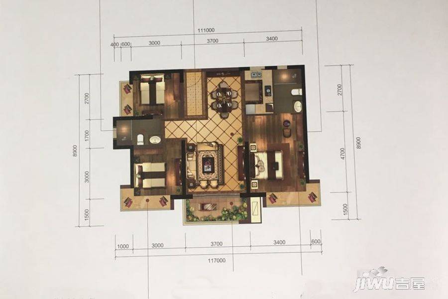 长安碧桂园3室2厅2卫103㎡户型图