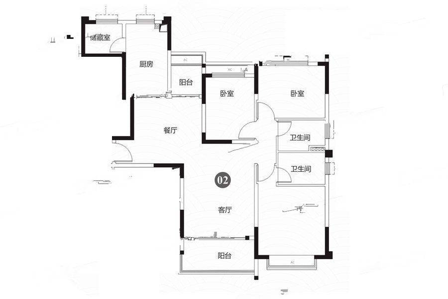 恒大江湾3室2厅2卫133㎡户型图