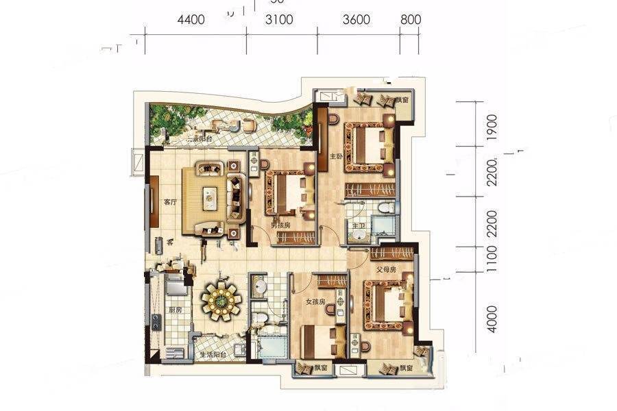 碧桂园天御湾4室2厅2卫141㎡户型图