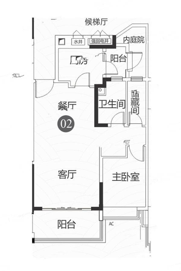 恒大江湾1室2厅1卫79㎡户型图