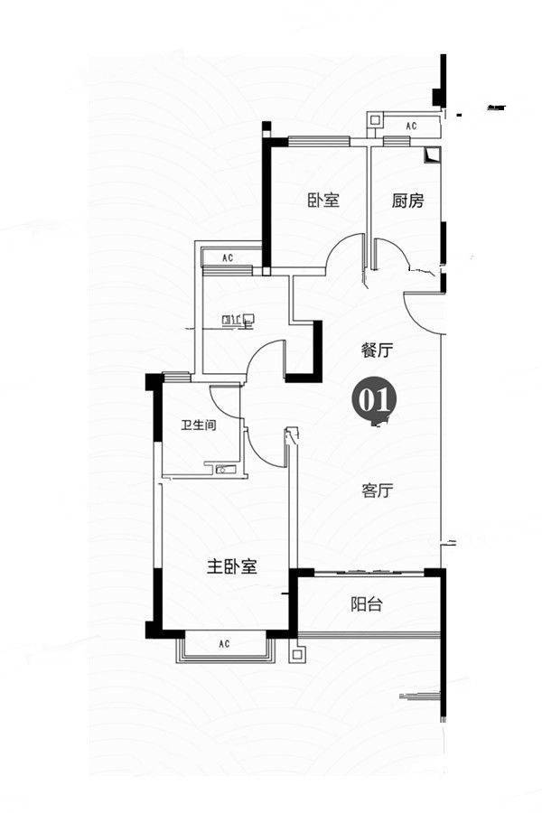 恒大江湾3室2厅1卫92㎡户型图