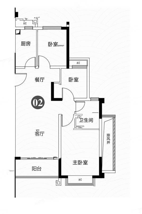 恒大江湾3室2厅1卫93㎡户型图