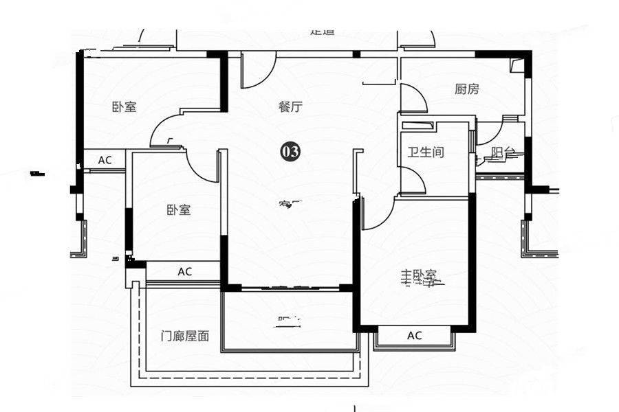 恒大江湾3室2厅1卫103㎡户型图