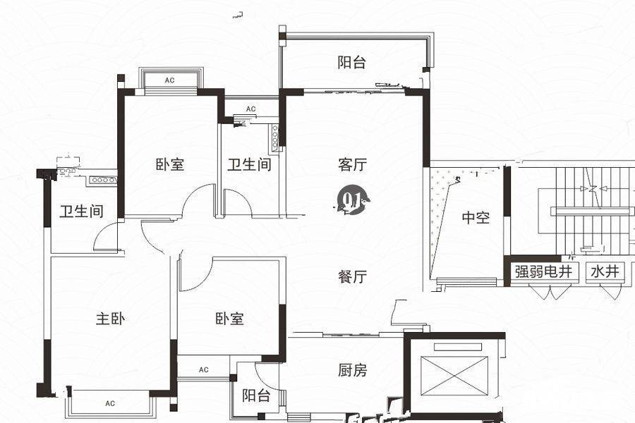 恒大江湾3室2厅2卫111㎡户型图