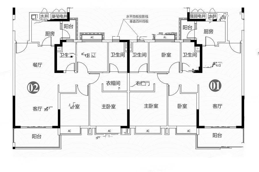 恒大江湾3室2厅2卫119㎡户型图