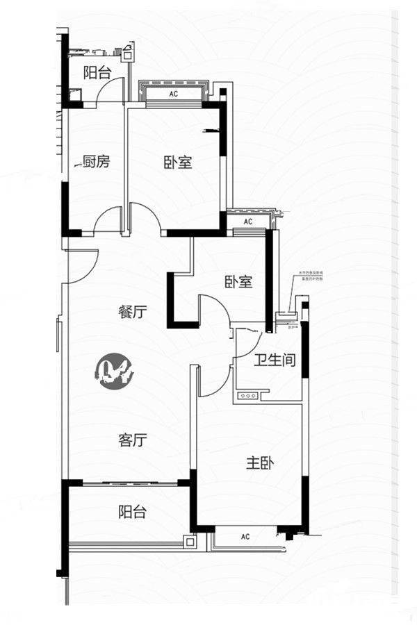 恒大江湾3室2厅1卫104㎡户型图