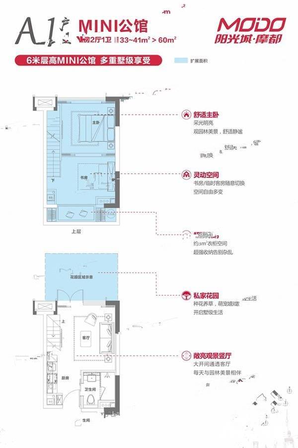 阳光城MODO2室2厅1卫41㎡户型图