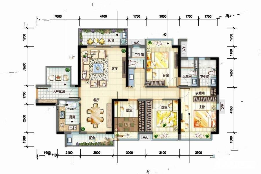 万科东新翡翠松湖4室2厅3卫143㎡户型图