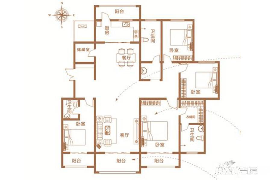 建业公园里4室2厅3卫241.3㎡户型图