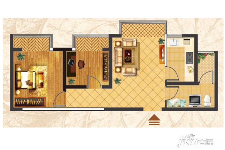 众盛四季花城1室1厅1卫56㎡户型图