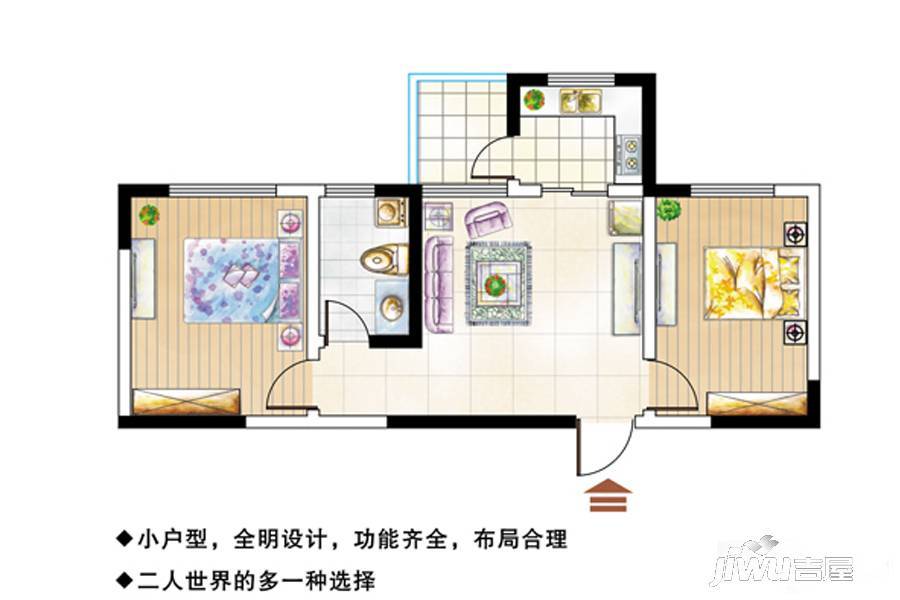 众盛四季花城2室1厅1卫68㎡户型图