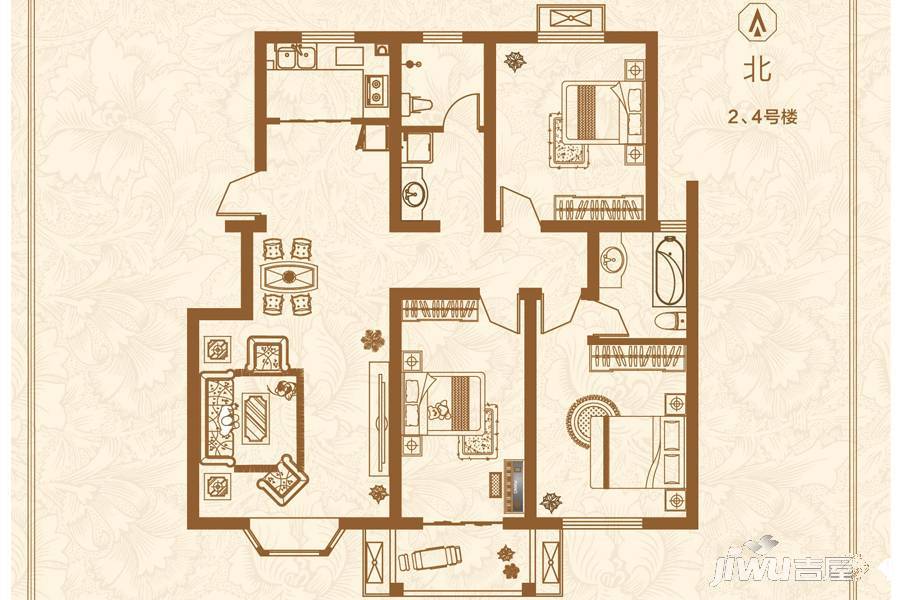 森林城3室2厅2卫128㎡户型图