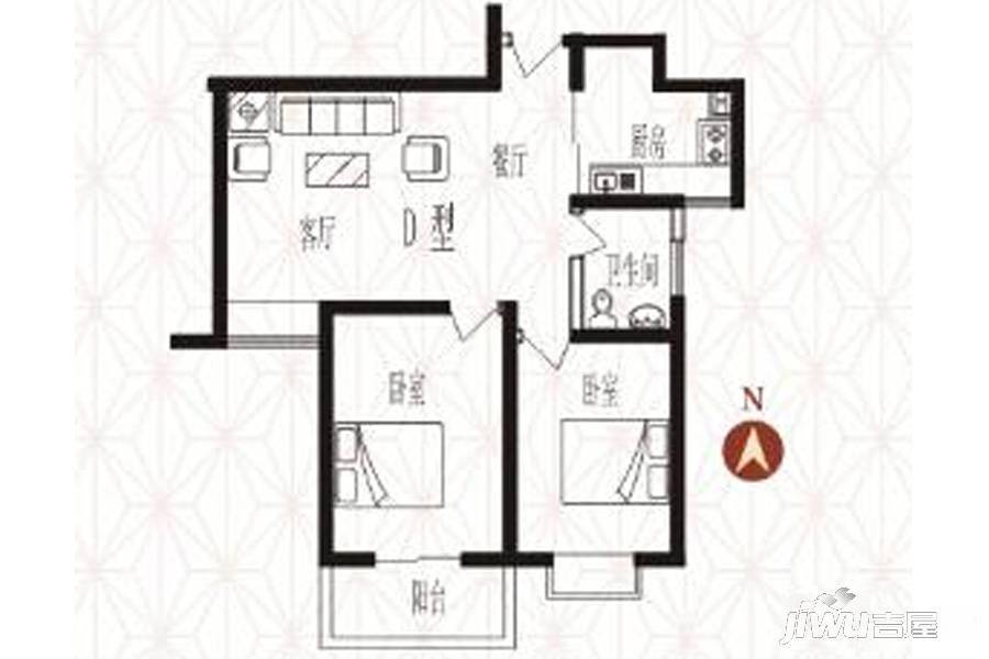 鑫诚岚璞尚宅2室2厅1卫83.7㎡户型图