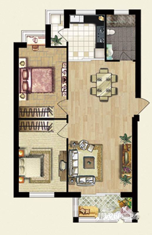 恒泰怡景花园二期2室2厅1卫92.2㎡户型图