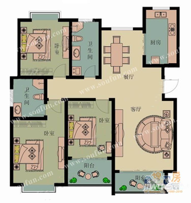 凯瑞景园四期3室2厅2卫148㎡户型图