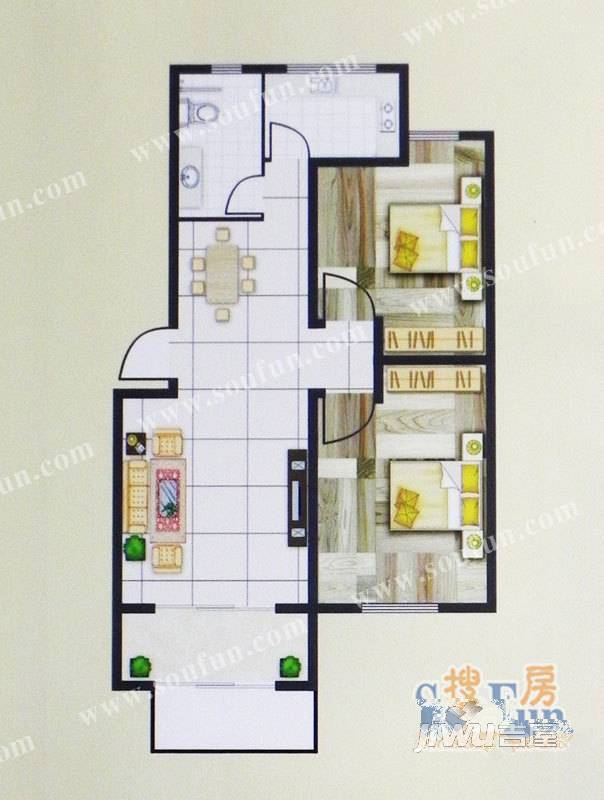 逸居园2室2厅1卫89㎡户型图