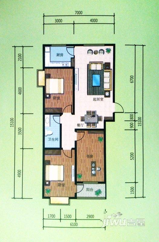 京润巴黎春天3室2厅1卫126㎡户型图