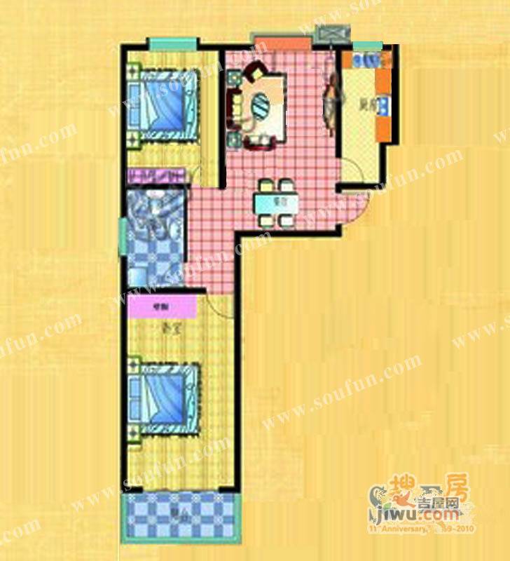 海圣春天3室2厅1卫92.2㎡户型图