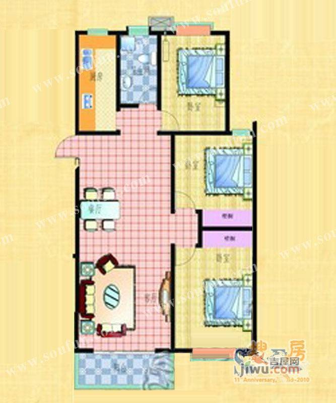 海圣春天3室2厅1卫131.7㎡户型图