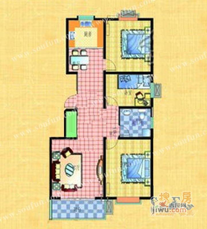 海圣春天3室2厅1卫122.7㎡户型图