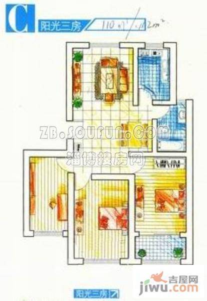 海圣春天3室2厅1卫110㎡户型图