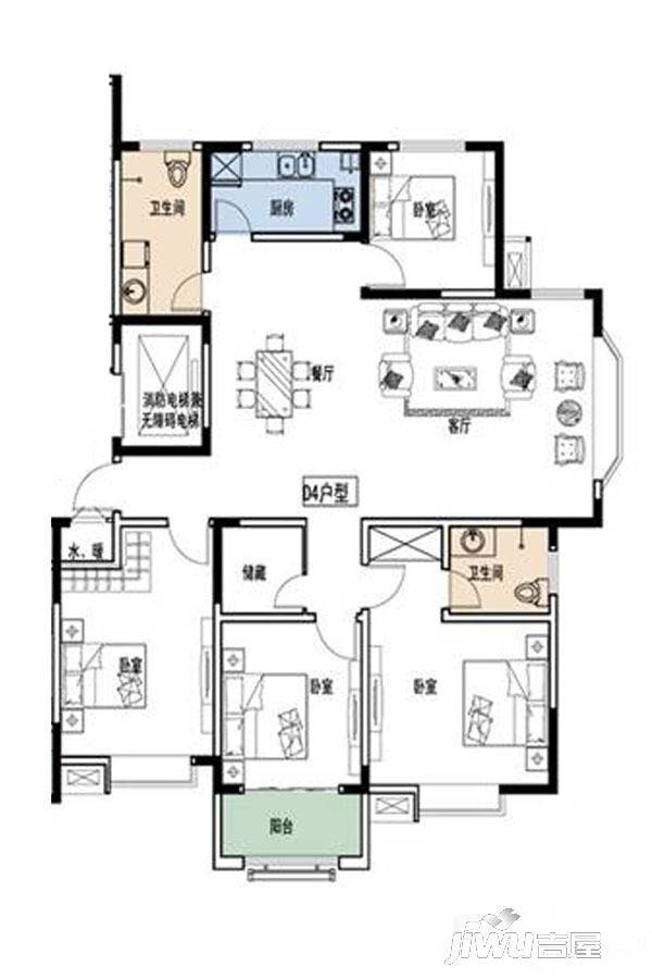 金润香榭大厦4室2厅2卫168.9㎡户型图