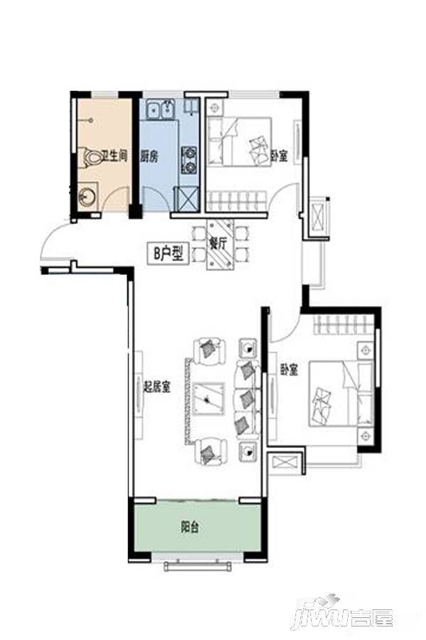 金润香榭大厦2室2厅1卫99.1㎡户型图