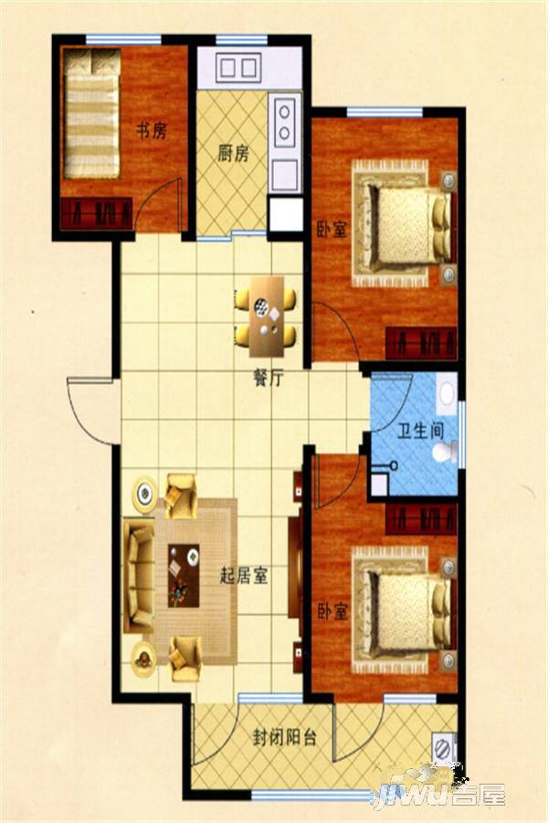 水岸新城3室2厅1卫113㎡户型图