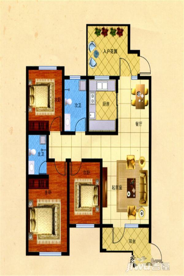 水岸新城3室2厅2卫140㎡户型图