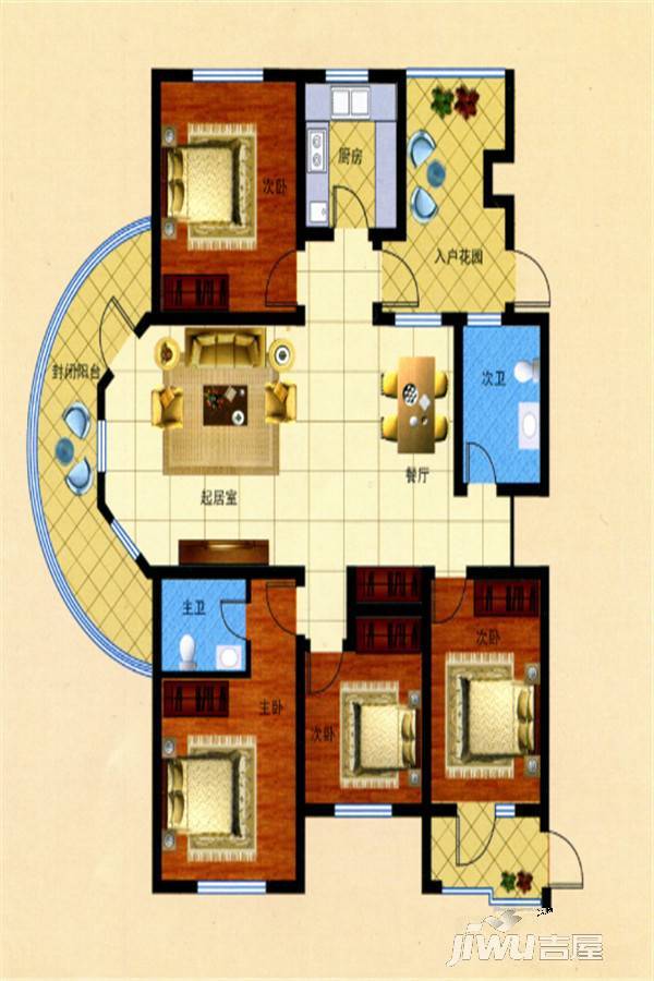 水岸新城4室2厅2卫203㎡户型图