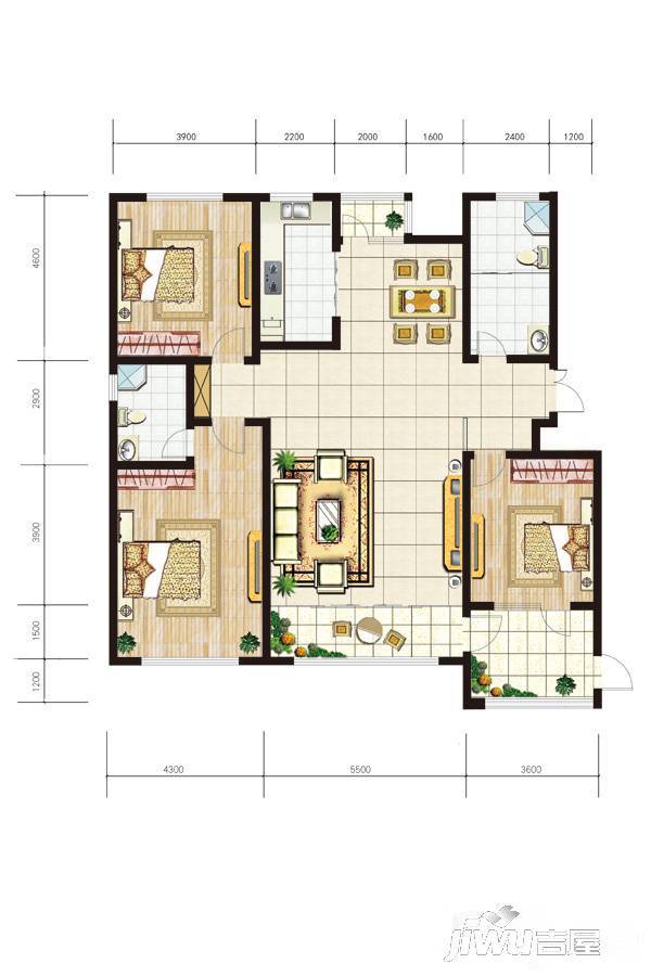 龙泰国际3室2厅2卫180㎡户型图