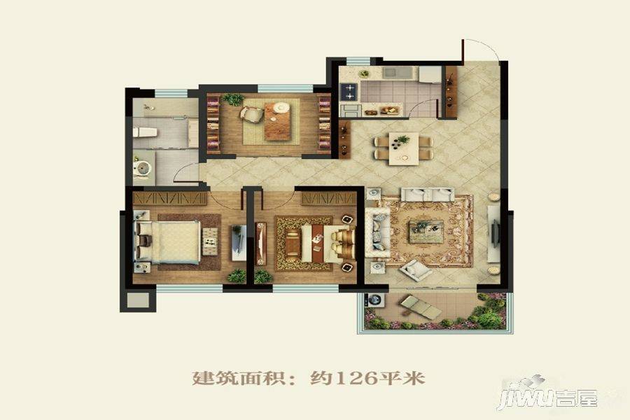 齐润花园3室2厅1卫126㎡户型图