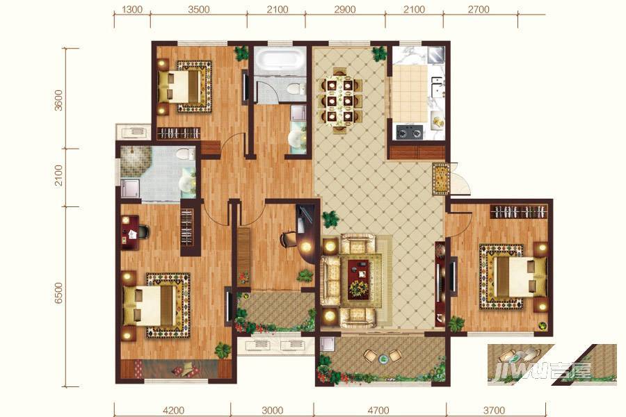 淄博明发世贸中心4室2厅2卫190㎡户型图