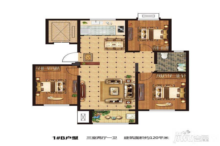 城南壹号3室2厅1卫120㎡户型图