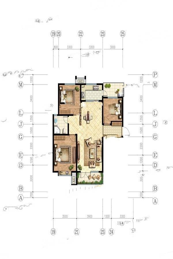 嘉亿国际二期3室2厅1卫121㎡户型图