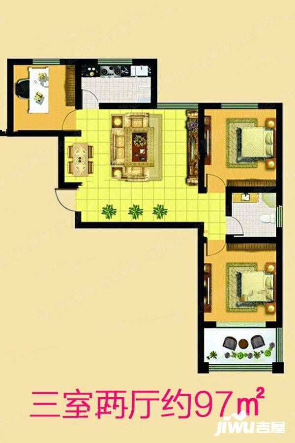 乾盛椿林佳园二期3室2厅1卫97㎡户型图
