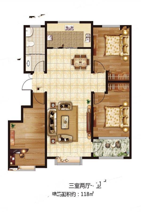 圣联公园世家3室2厅1卫118㎡户型图