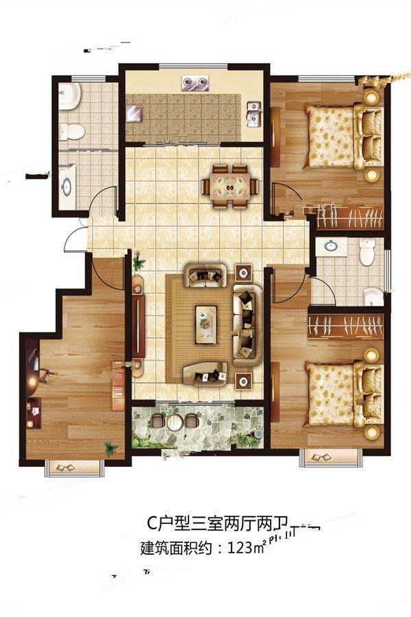 圣联公园世家3室2厅2卫123㎡户型图