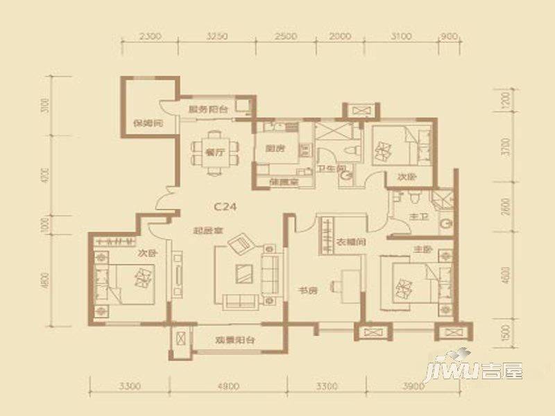 茂华紫苑公馆5室2厅2卫194.6㎡户型图