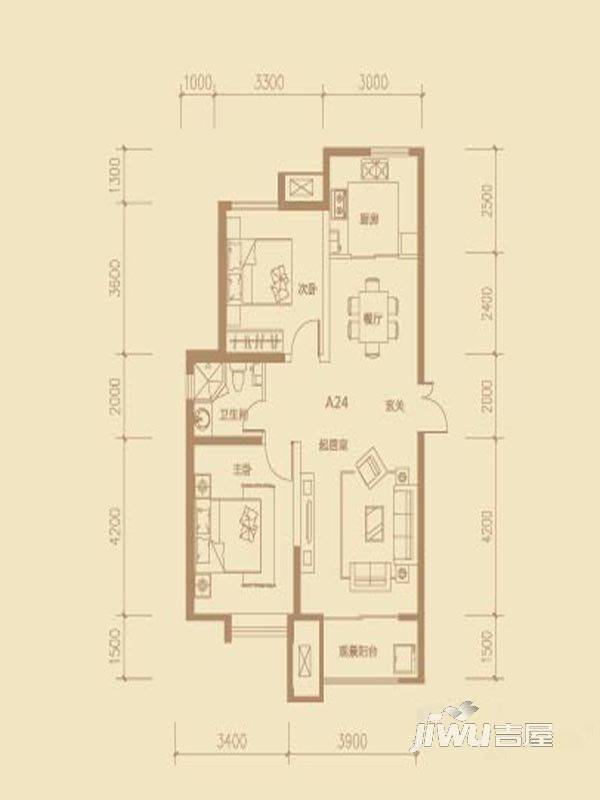 茂华紫苑公馆2室2厅1卫100㎡户型图