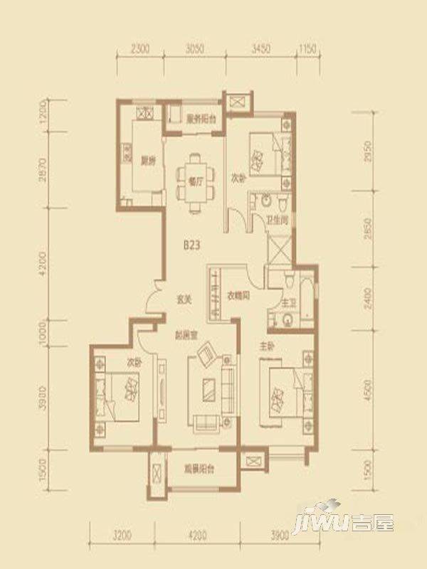 茂华紫苑公馆3室2厅2卫150.7㎡户型图