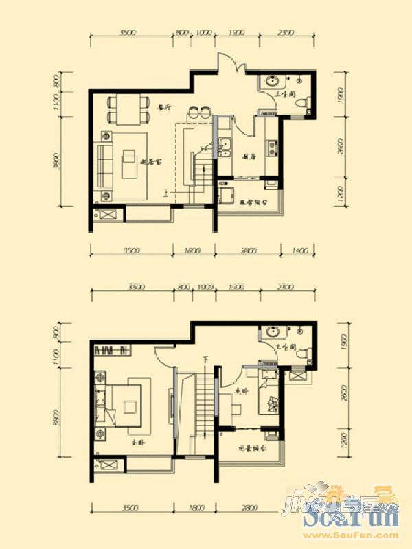 茂华紫苑公馆2室2厅2卫94㎡户型图