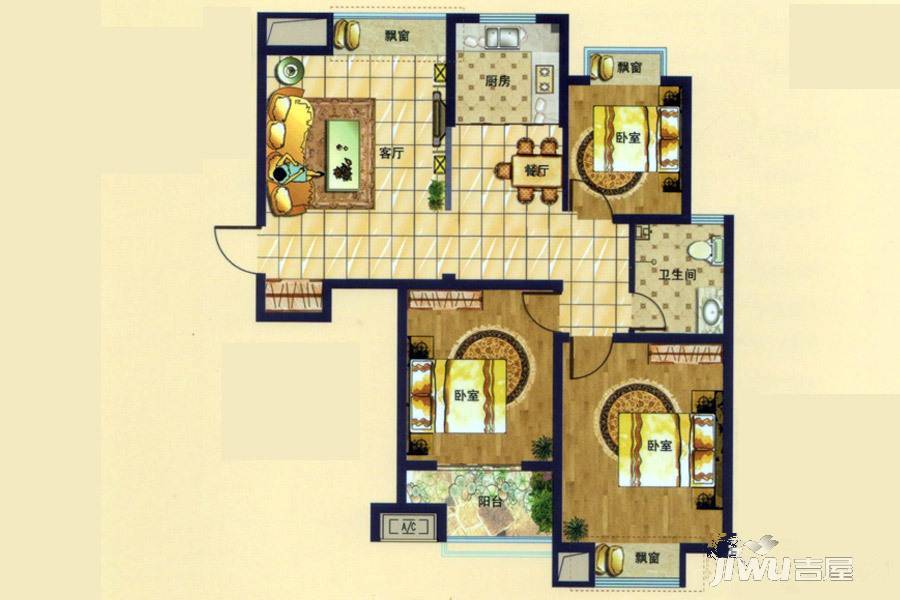 安丘壹号公馆3室2厅1卫105.2㎡户型图