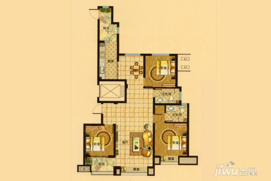 安丘壹号公馆3室2厅2卫132㎡户型图