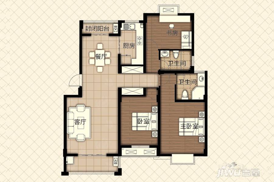 华盛新城明珠3室2厅2卫140㎡户型图