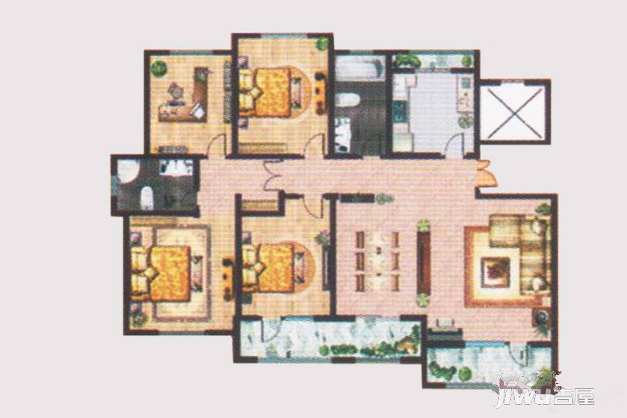 凤凰太阳城二期庞庭4室2厅2卫168㎡户型图