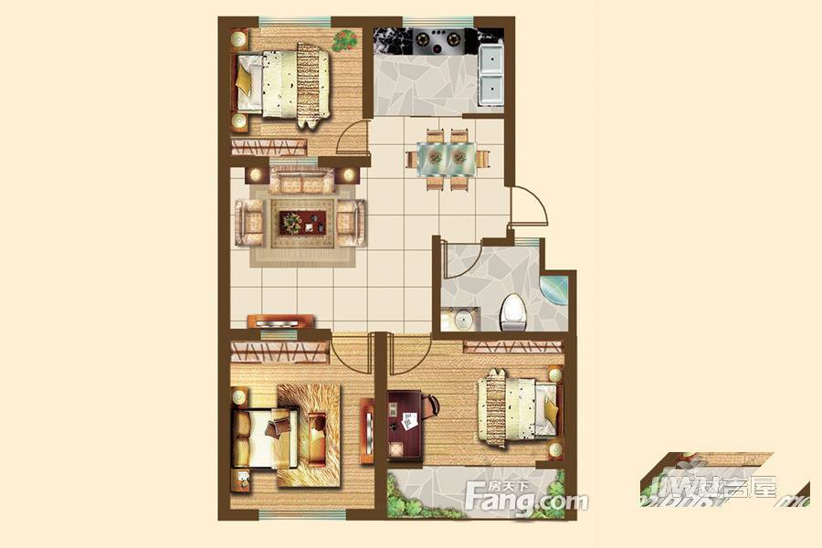 德胜新城3室2厅1卫97㎡户型图