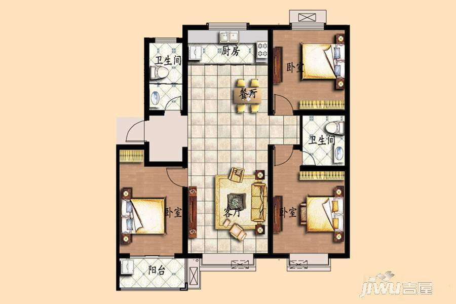 金都世家3室2厅2卫132.9㎡户型图