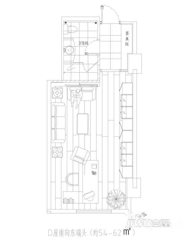 青建一品1室1厅1卫62㎡户型图