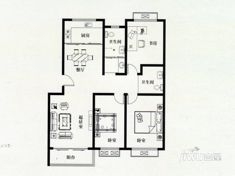 华安凤城丽景3室2厅2卫134㎡户型图